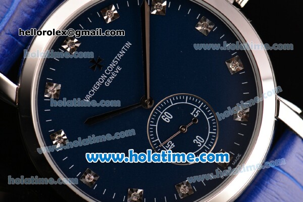 Vacheron Constantin Malte Miyota Quartz Stainless Steel Case with Blue Leather Strap Blue Dial and Diamond Markers - Click Image to Close